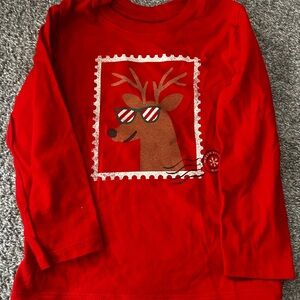 Cat & Jack Red Long Sleeve Shirt with Reindeer Design